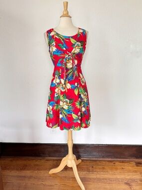 Vintage Red and Green Tie Front Mini Dress